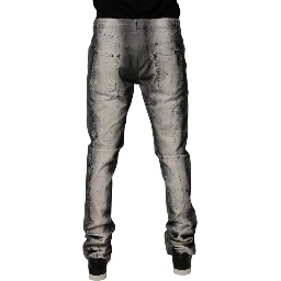 Gray Tie Dye Cotton Skinny Men Denim Jeans