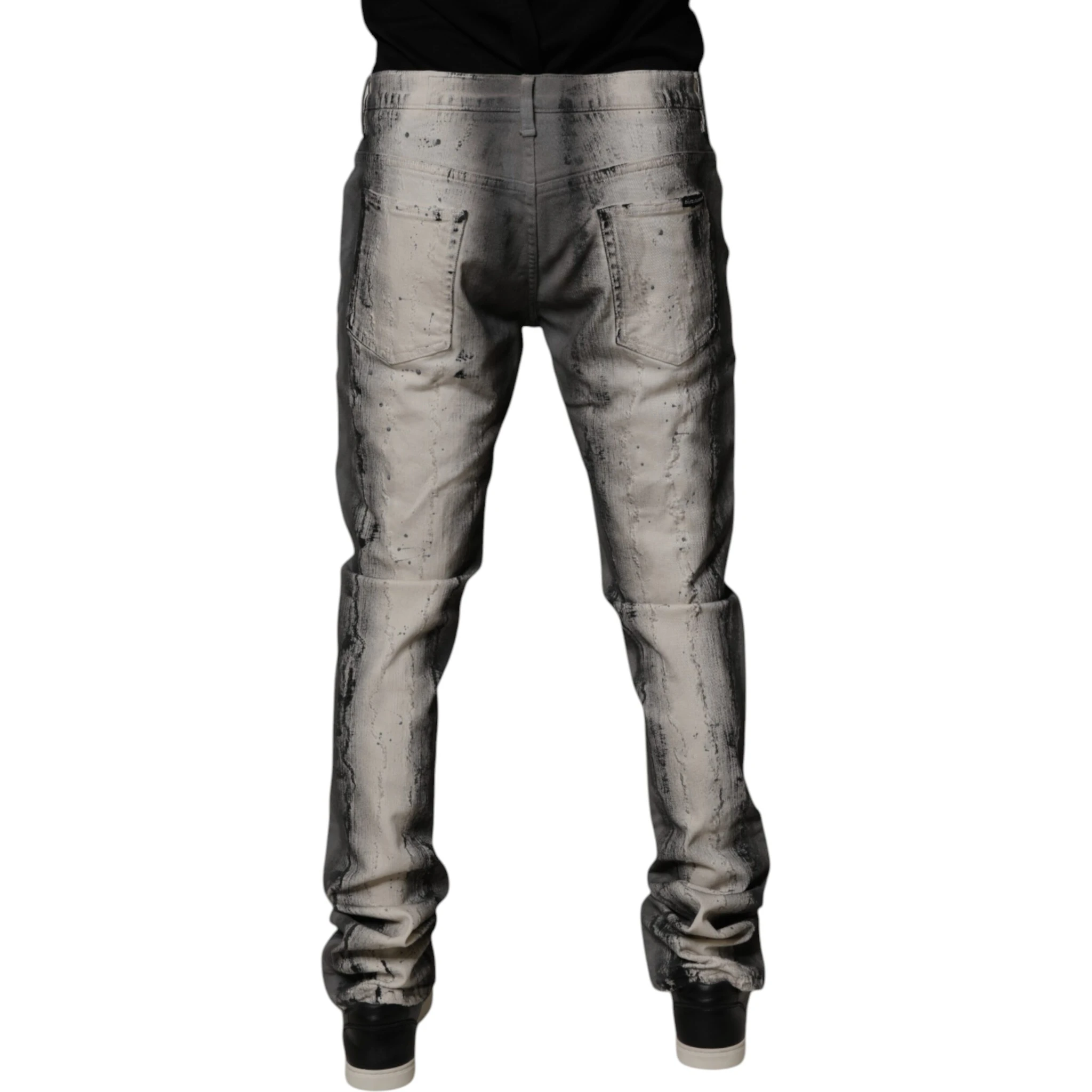 Gray Tie Dye Cotton Skinny Men Denim Jeans