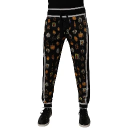 Black Religious Print Silk Men Jogger Pants