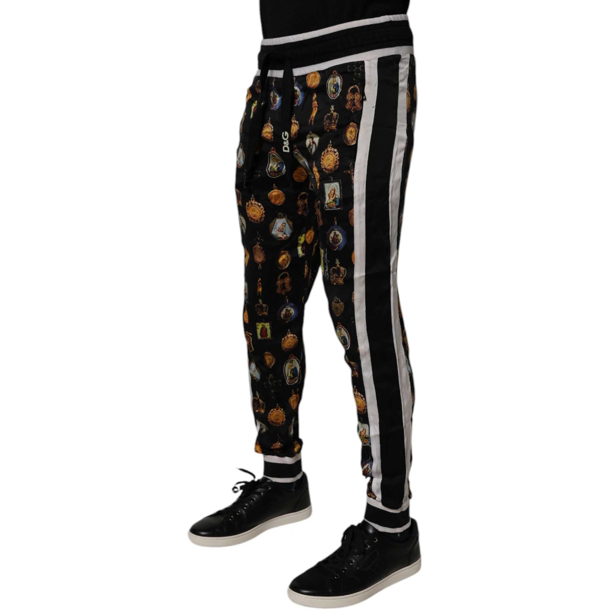 Black Religious Print Silk Men Jogger Pants