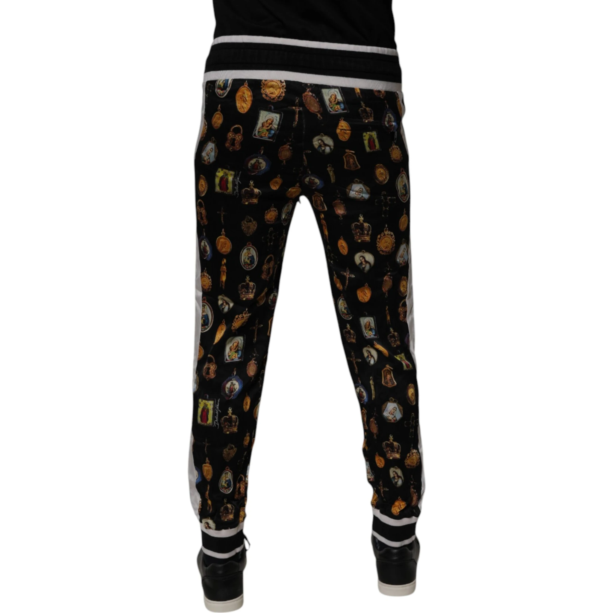 Black Religious Print Silk Men Jogger Pants