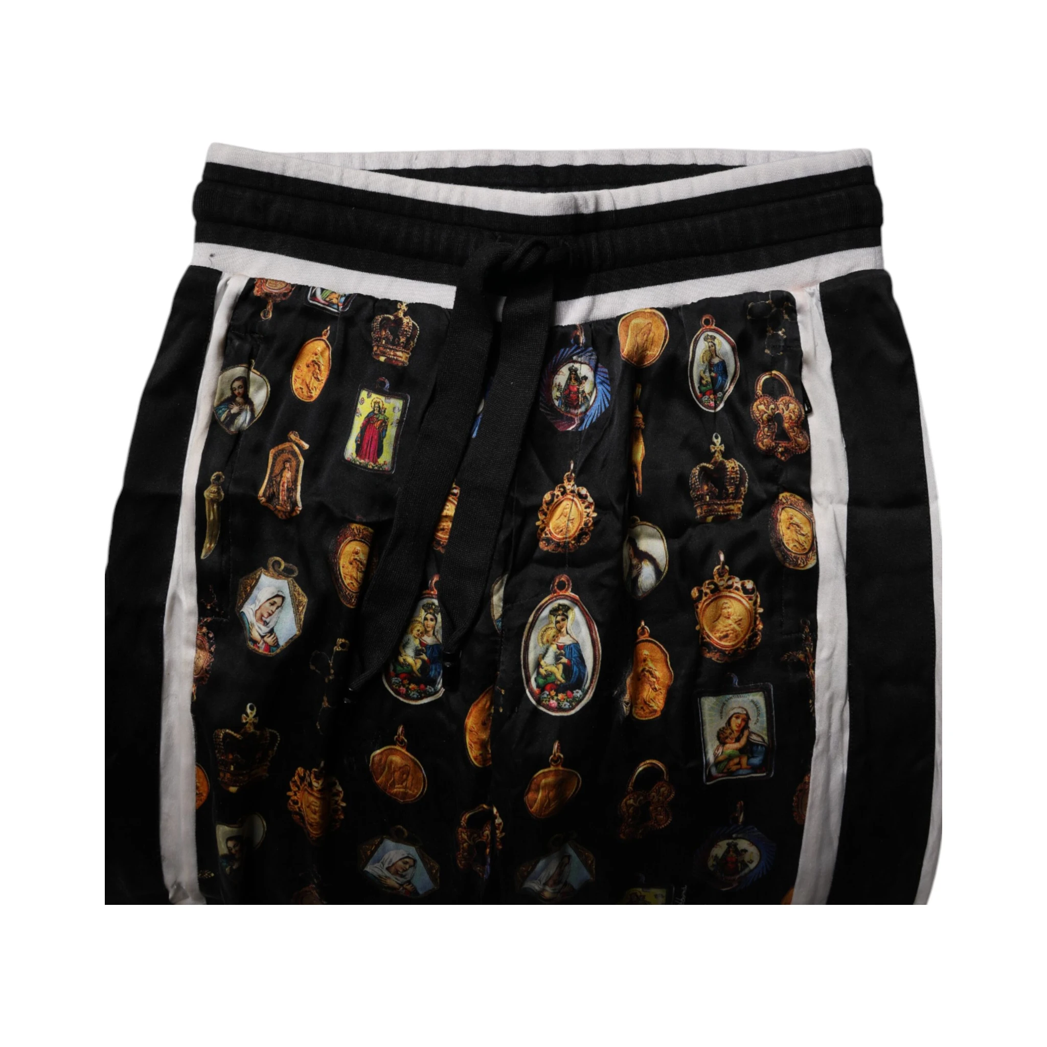Black Religious Print Silk Men Jogger Pants