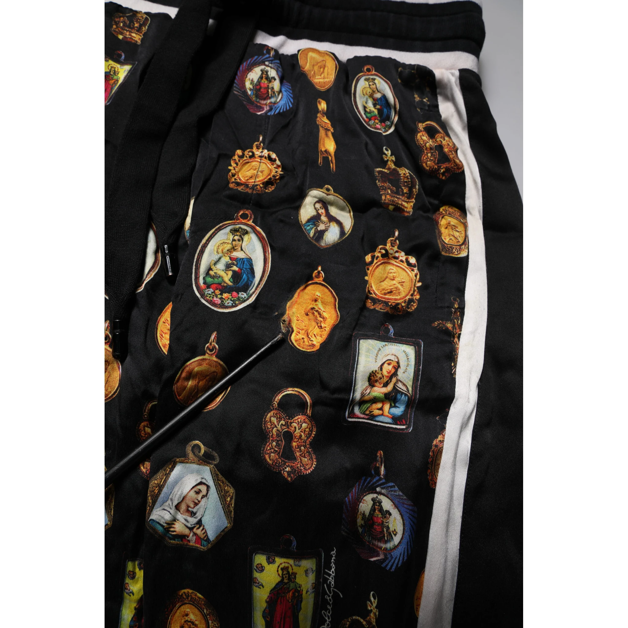Black Religious Print Silk Men Jogger Pants