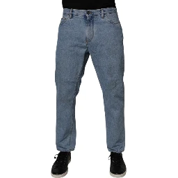 Blue Cotton Skinny Men Denim Mid Waist Jeans