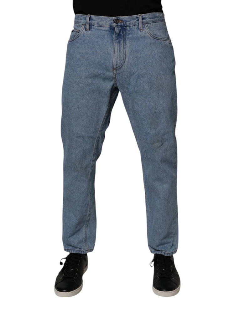 Blue Cotton Skinny Men Denim Mid Waist Jeans
