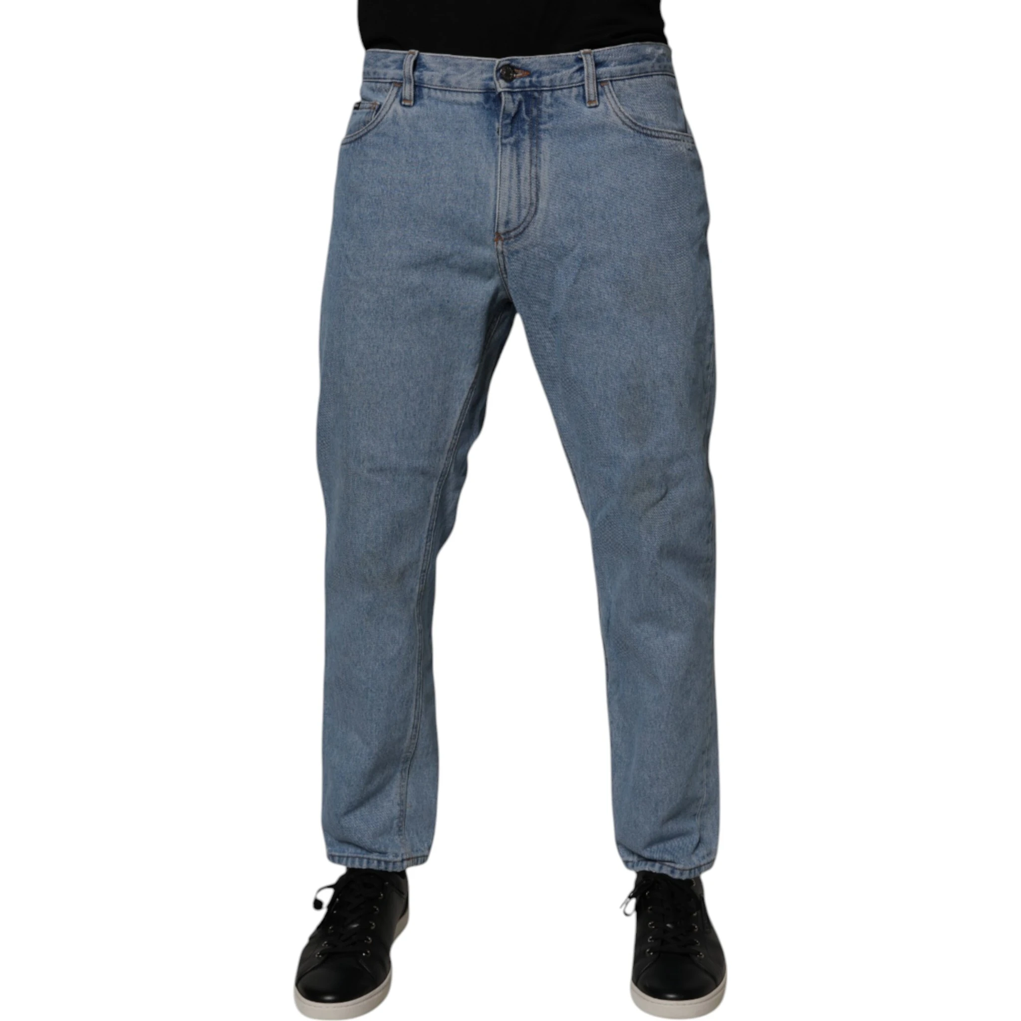Blue Cotton Skinny Men Denim Mid Waist Jeans