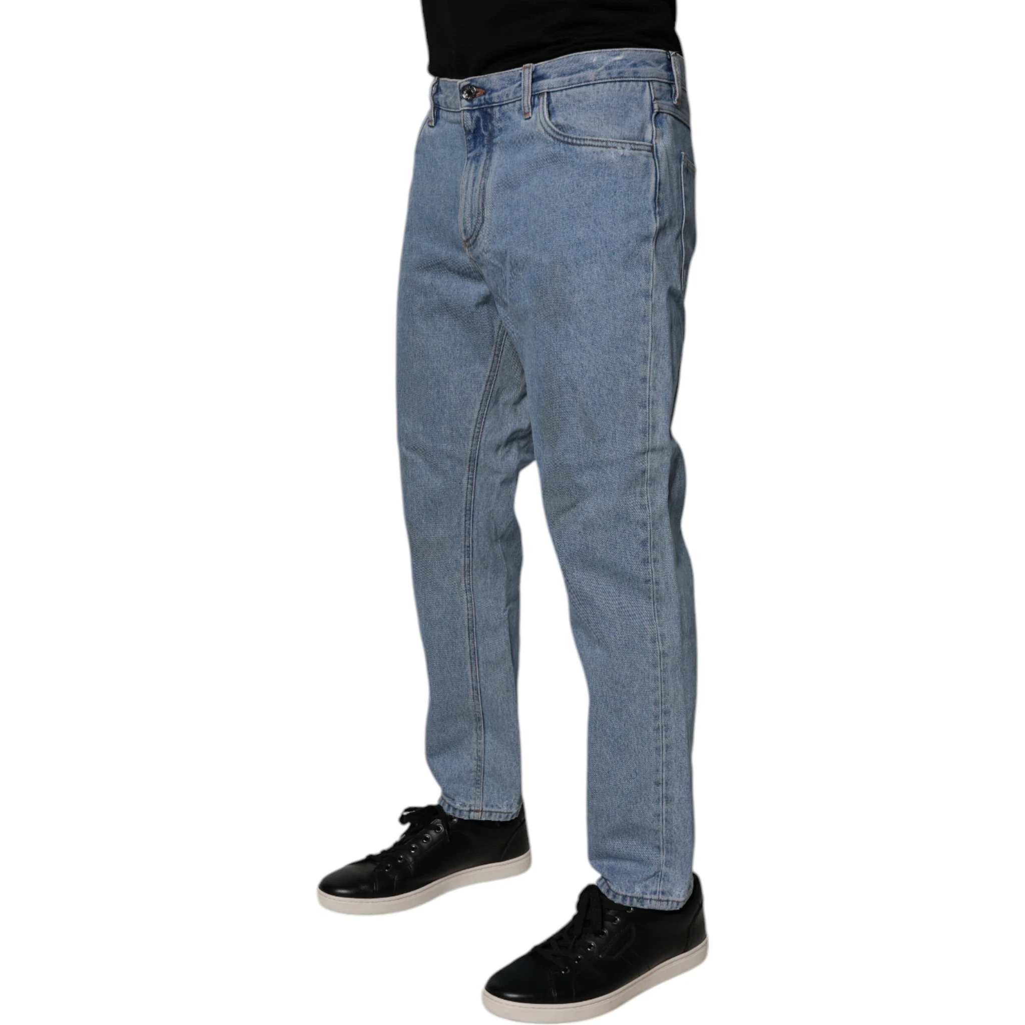 Blue Cotton Skinny Men Denim Mid Waist Jeans