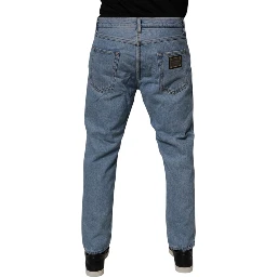 Blue Cotton Skinny Men Denim Mid Waist Jeans