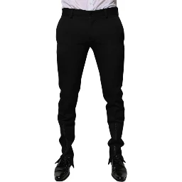 Black Wool Tapered Formal Dress Pants
