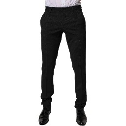 Black Polyester Tapered Formal Men Dress Pants