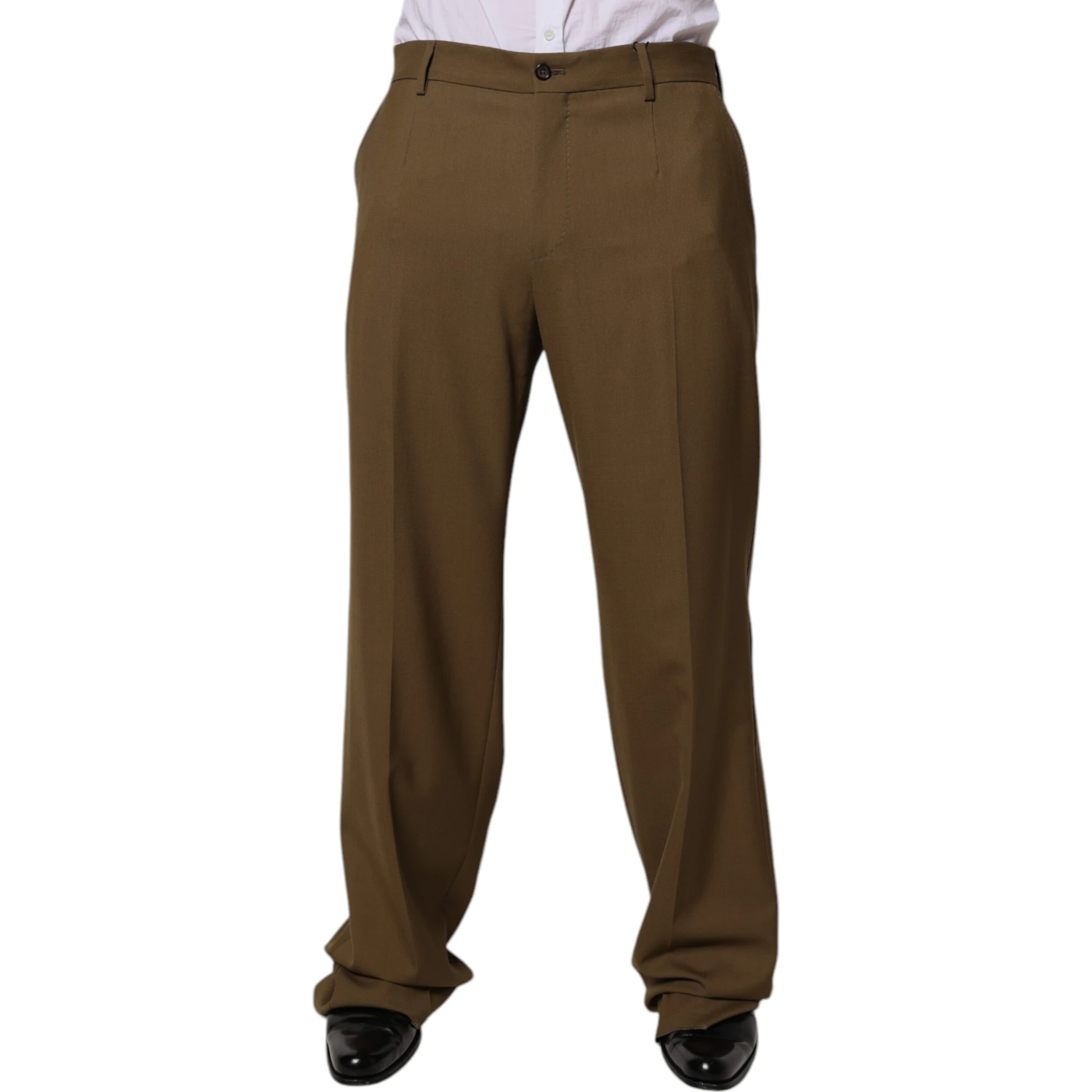 Brown Wool Straight Formal Dress Pants