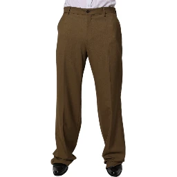 Brown Wool Straight Formal Dress Pants