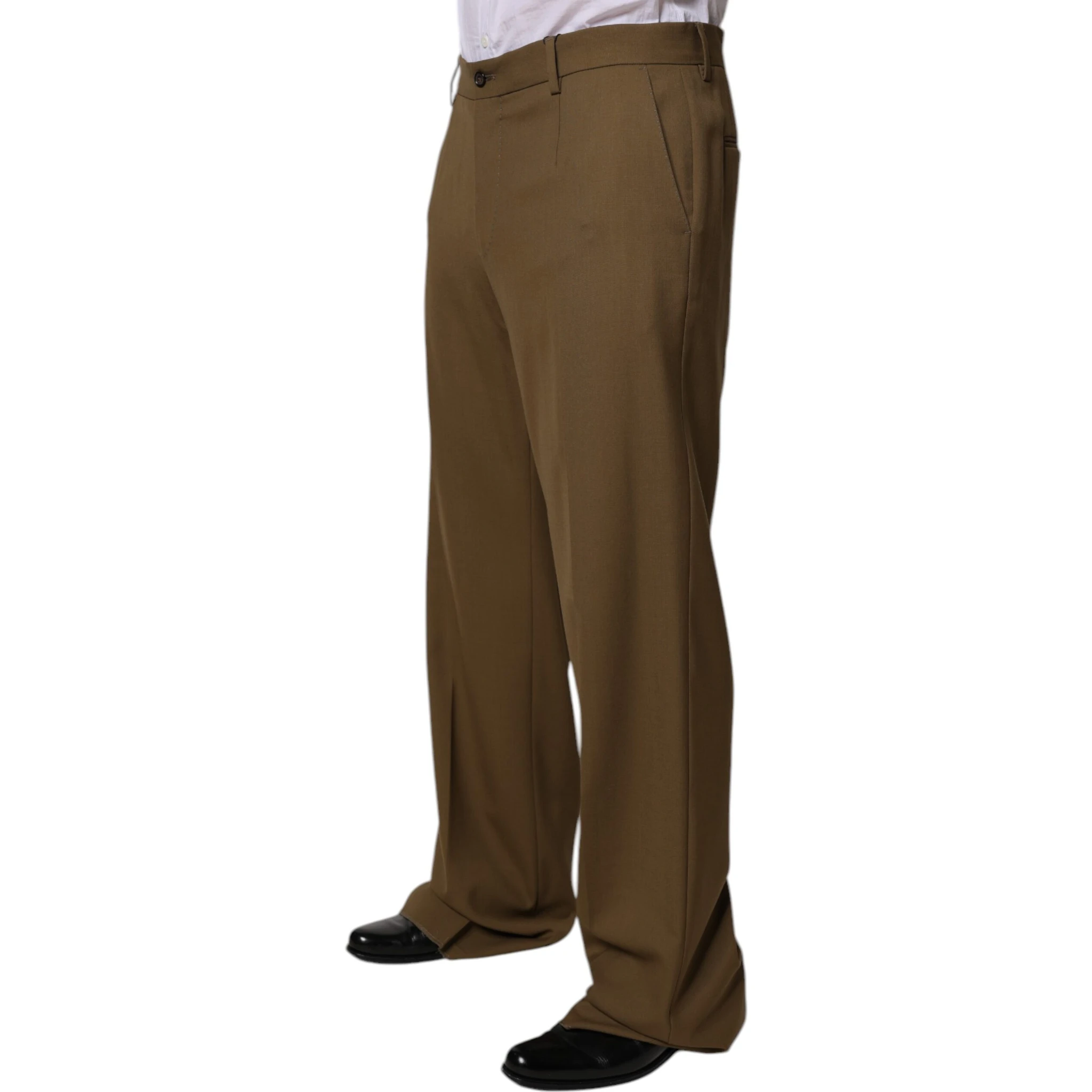 Brown Wool Straight Formal Dress Pants