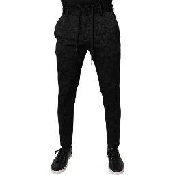 Black Brocade Polyester Skinny Dress Pants