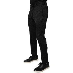 Black Brocade Polyester Skinny Dress Pants