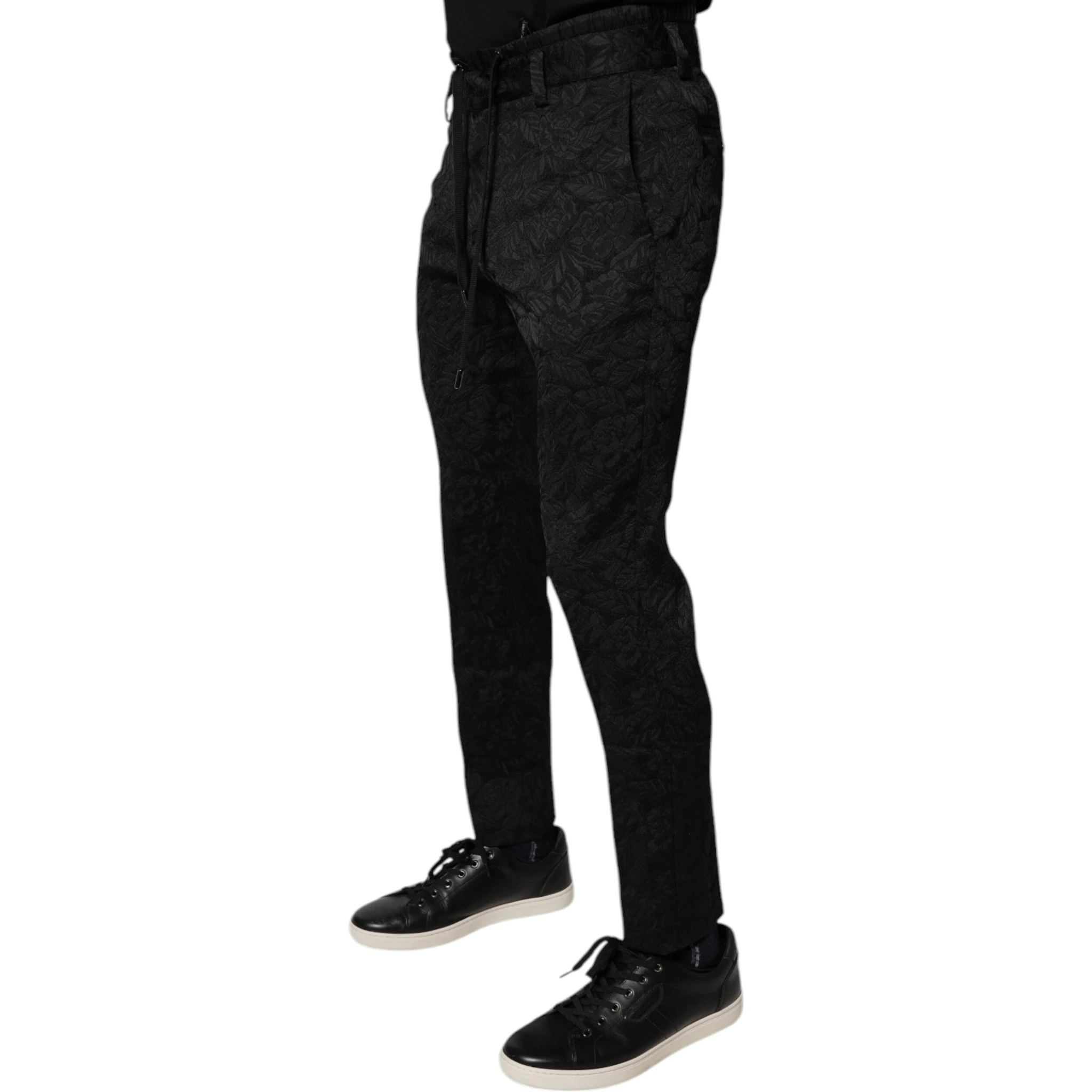 Black Brocade Polyester Skinny Dress Pants