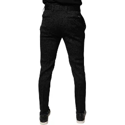 Black Brocade Polyester Skinny Dress Pants