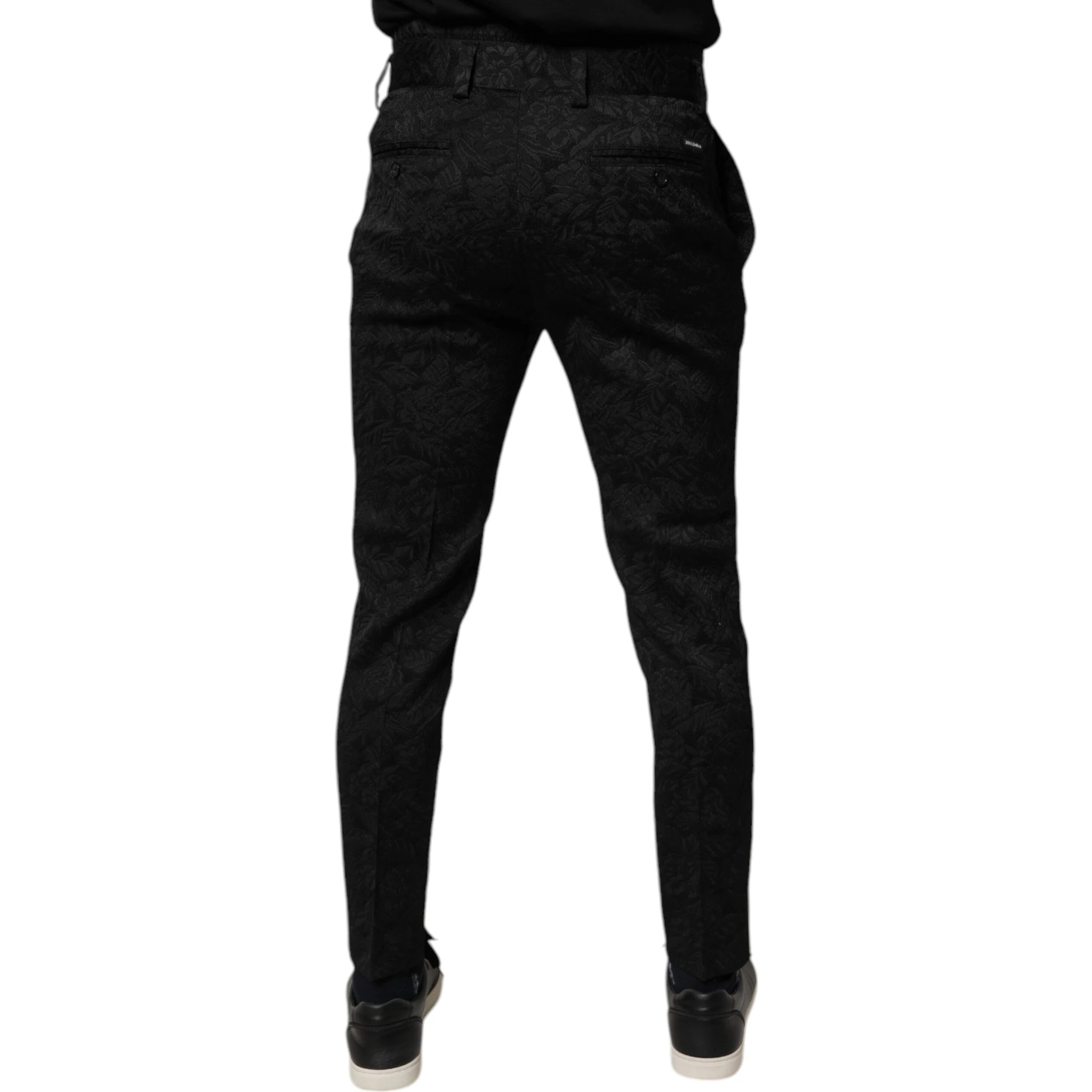Black Brocade Polyester Skinny Dress Pants