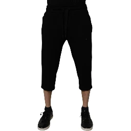 Black Cotton Blend Cropped Sweatpants Pants
