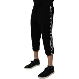 Black Cotton Blend Cropped Sweatpants Pants