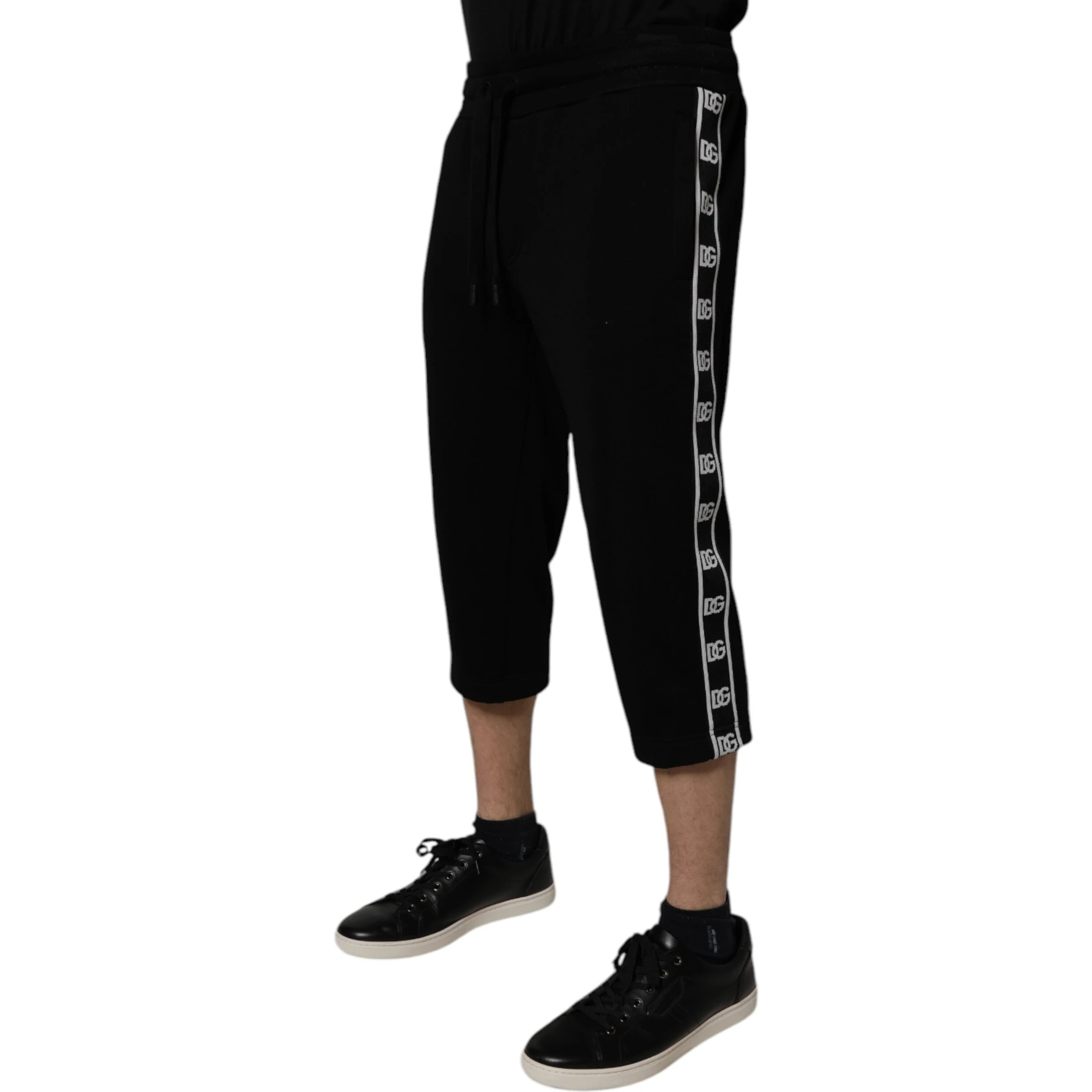 Black Cotton Blend Cropped Sweatpants Pants