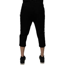 Black Cotton Blend Cropped Sweatpants Pants