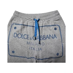 Gray Logo Cotton Men Jogger Sweatpants Pants