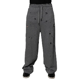 Gray Cotton RipStyle Straight Sweatpants Pants