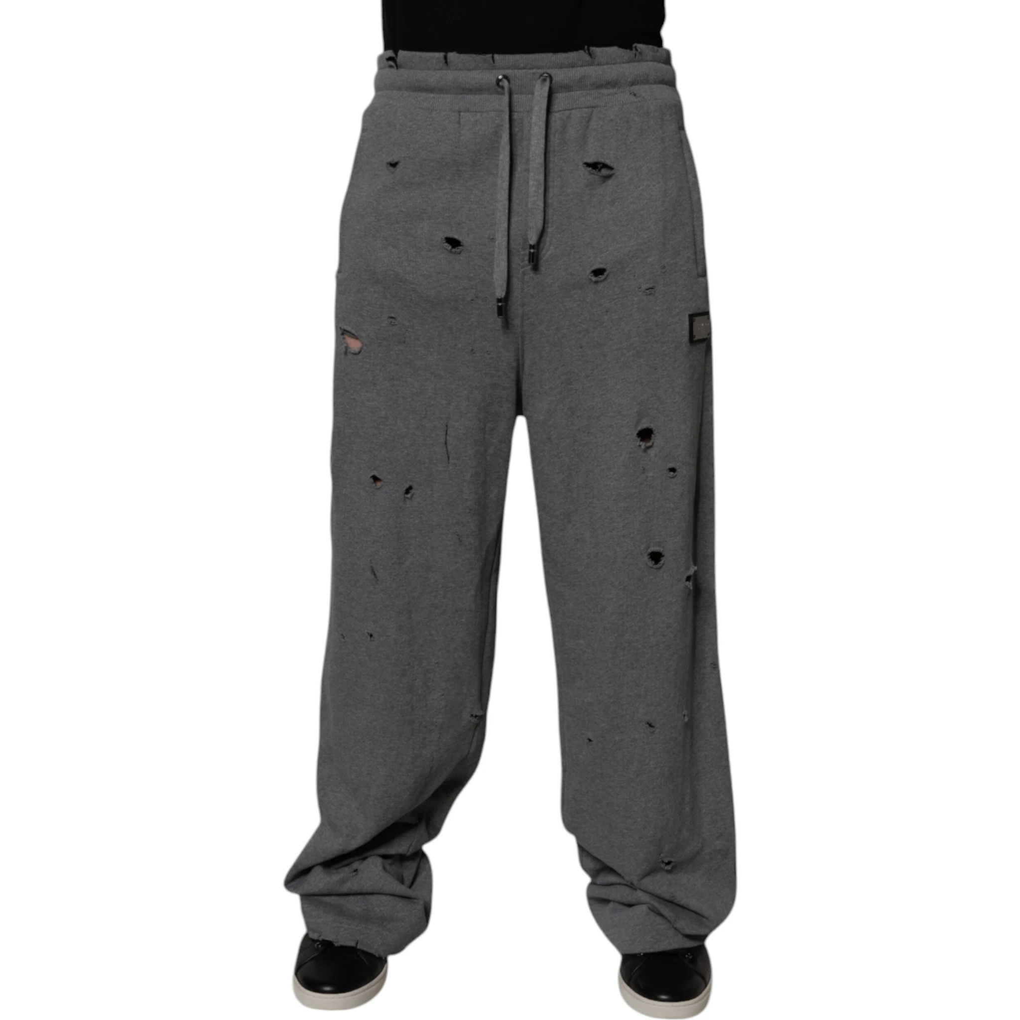 Gray Cotton RipStyle Straight Sweatpants Pants