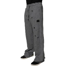 Gray Cotton RipStyle Straight Sweatpants Pants