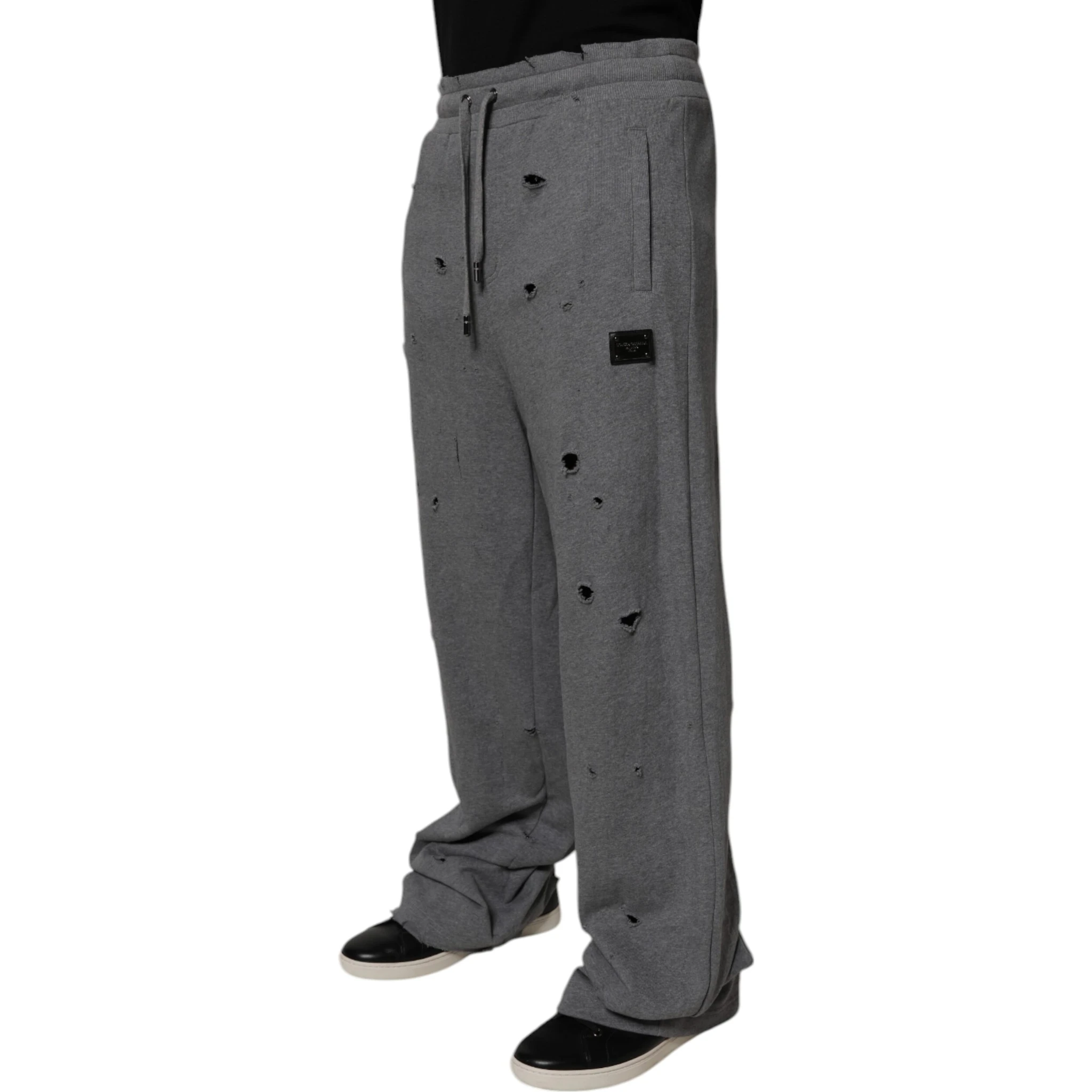 Gray Cotton RipStyle Straight Sweatpants Pants