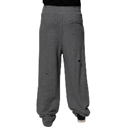 Gray Cotton RipStyle Straight Sweatpants Pants