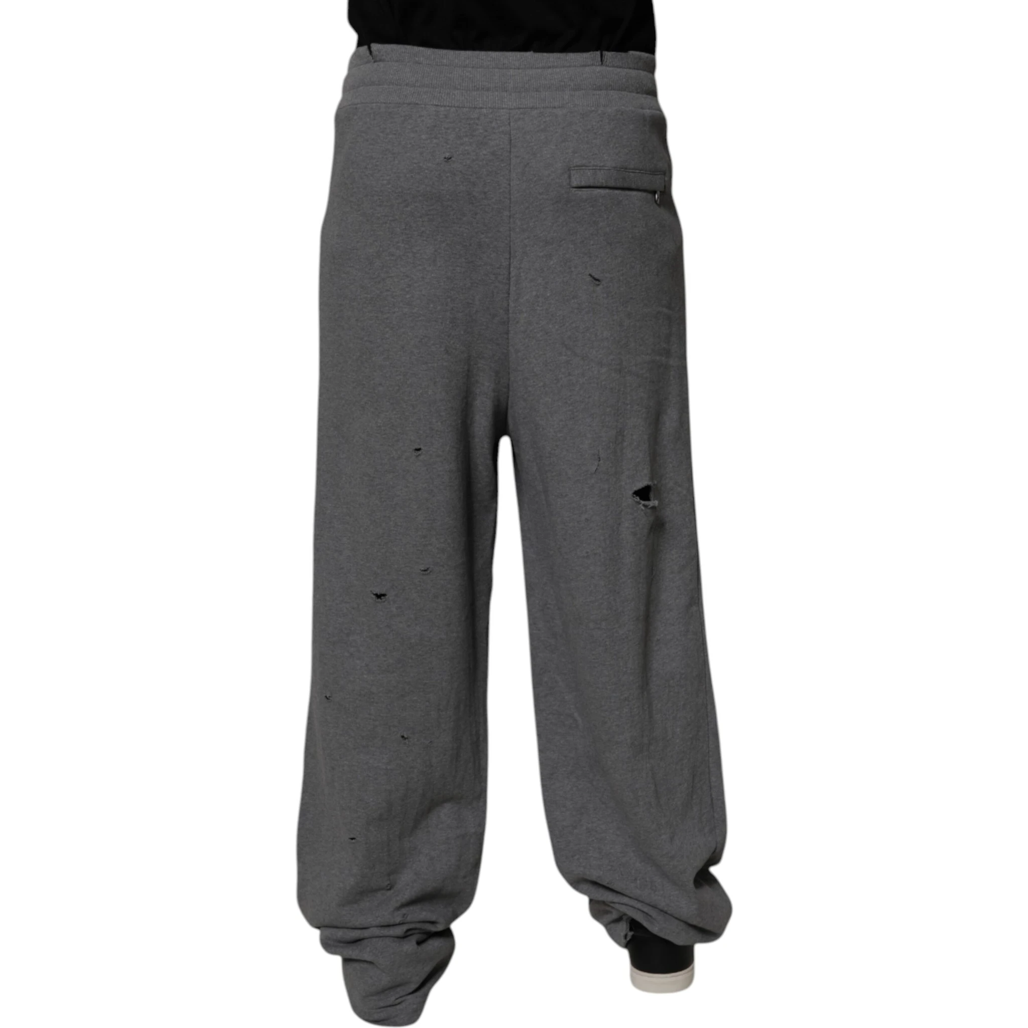 Gray Cotton RipStyle Straight Sweatpants Pants