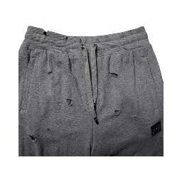 Gray Cotton RipStyle Straight Sweatpants Pants