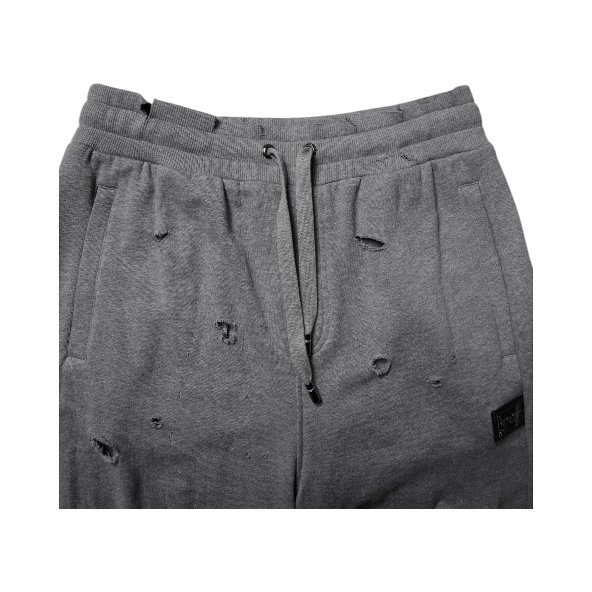 Gray Cotton RipStyle Straight Sweatpants Pants