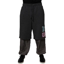 Dark Gray Cotton Layered Straight Sweatpants Pants