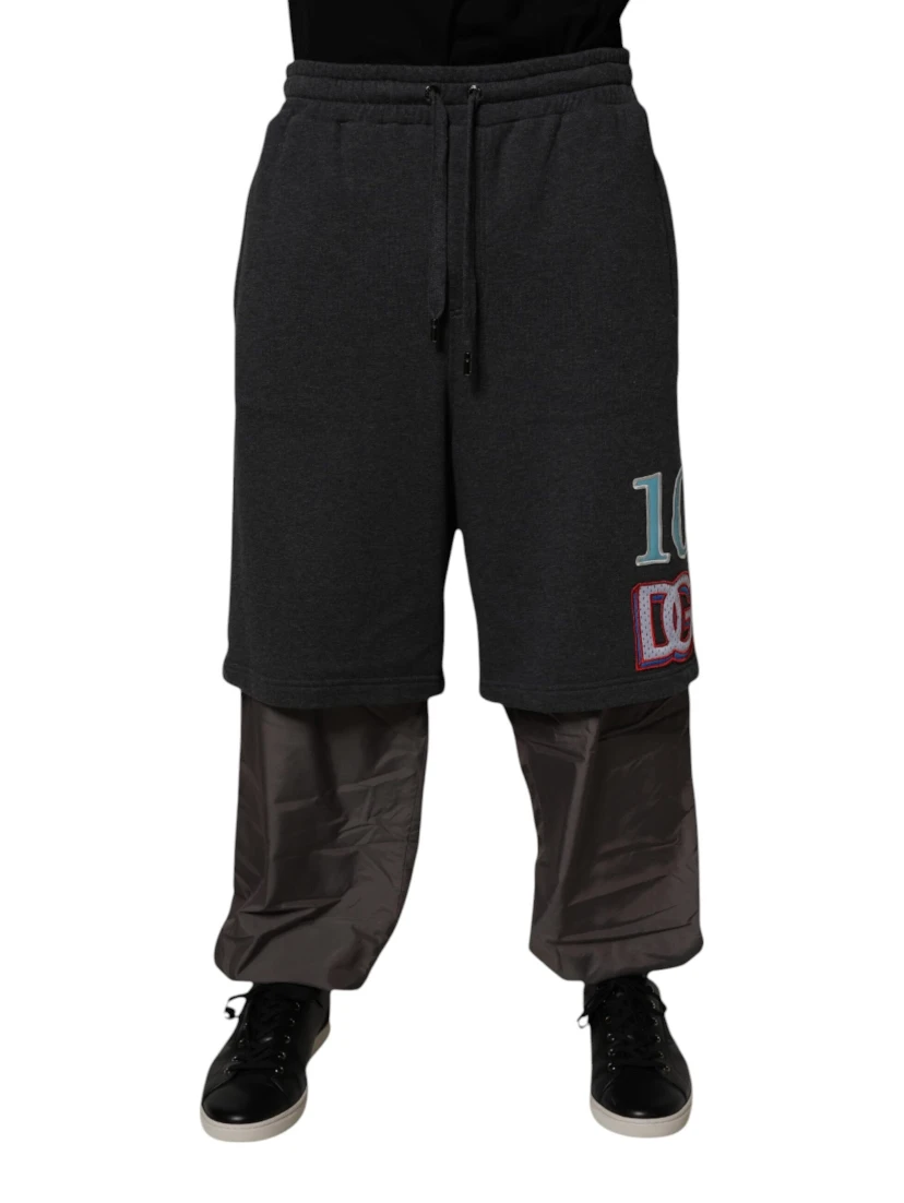 Dark Gray Cotton Layered Straight Sweatpants Pants