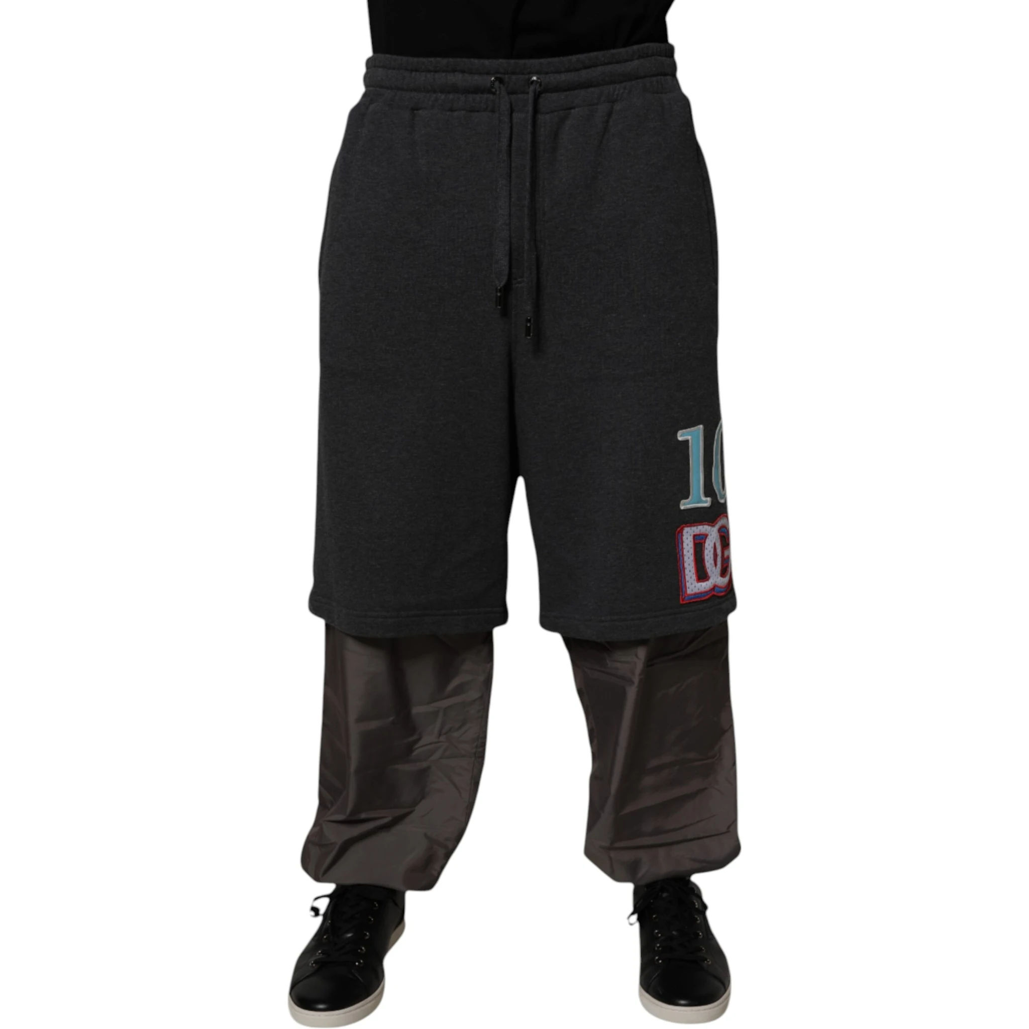 Dark Gray Cotton Layered Straight Sweatpants Pants