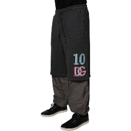 Dark Gray Cotton Layered Straight Sweatpants Pants