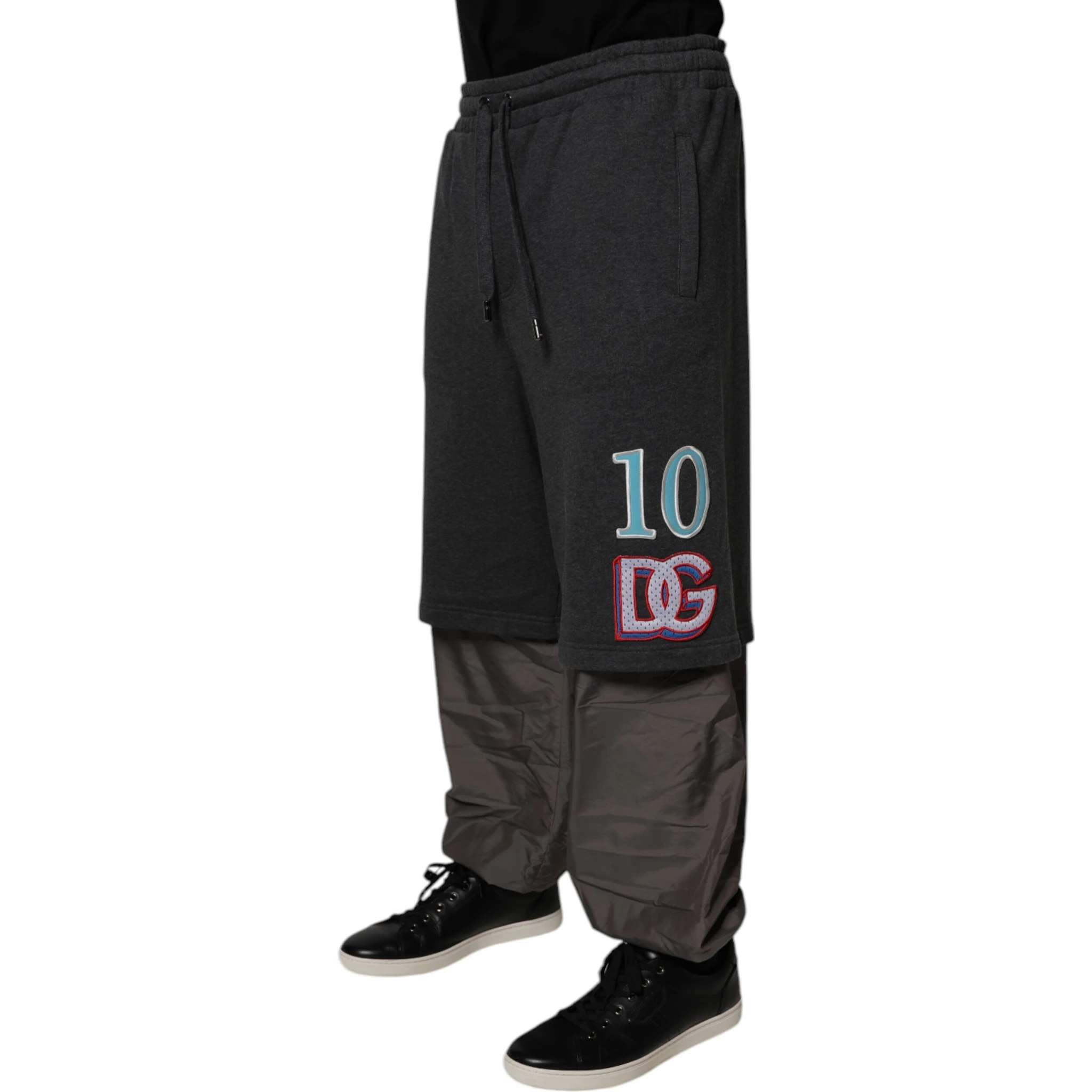 Dark Gray Cotton Layered Straight Sweatpants Pants
