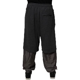 Dark Gray Cotton Layered Straight Sweatpants Pants