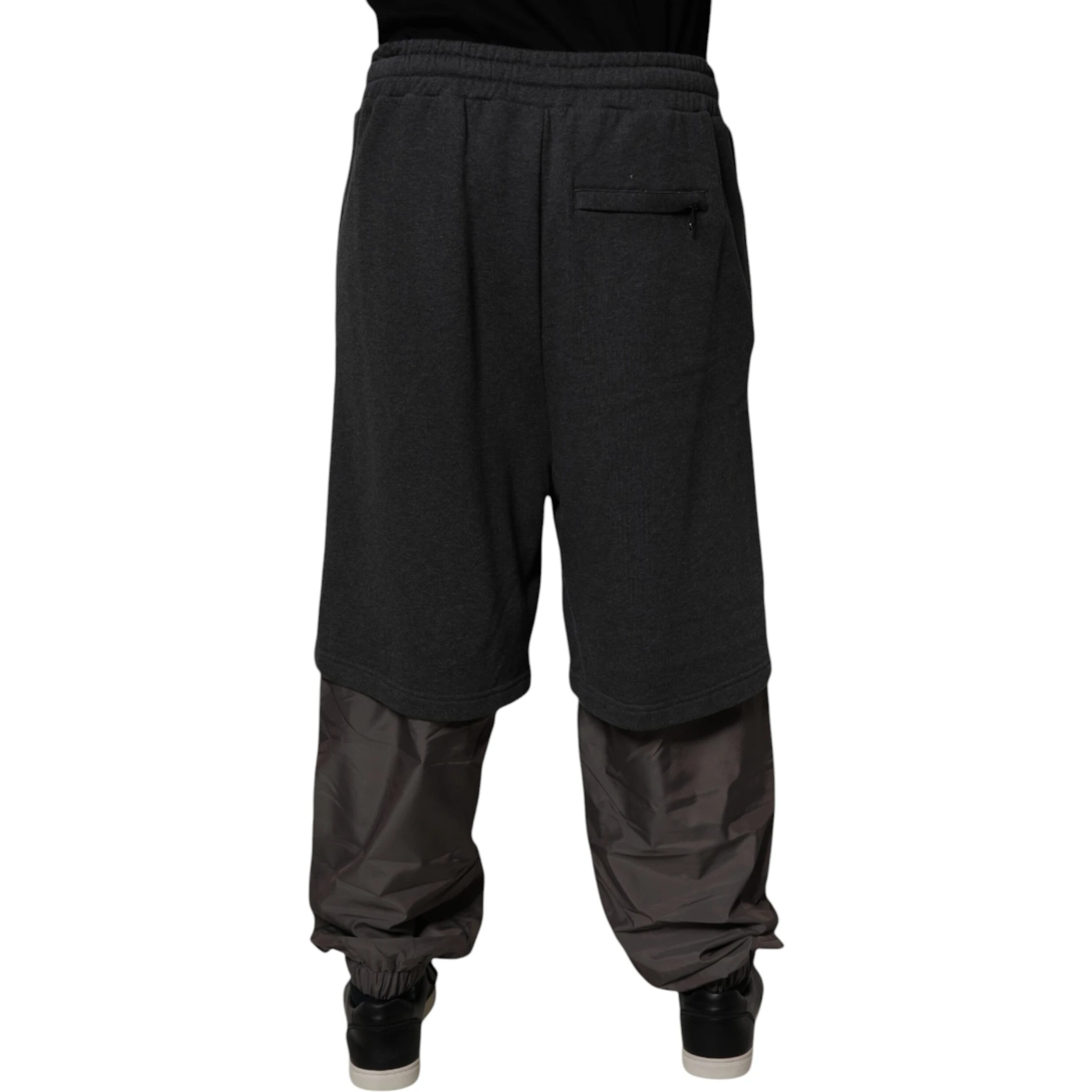 Dark Gray Cotton Layered Straight Sweatpants Pants