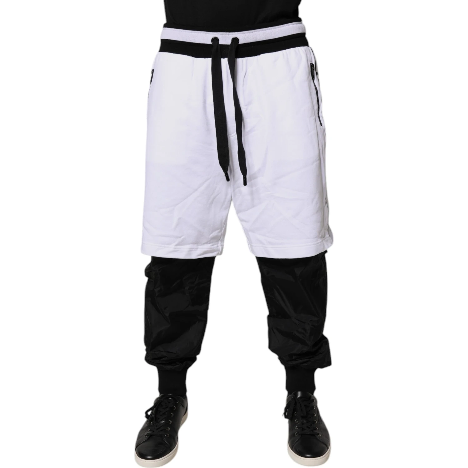 Black White Cotton Layered Sweatpants Pants