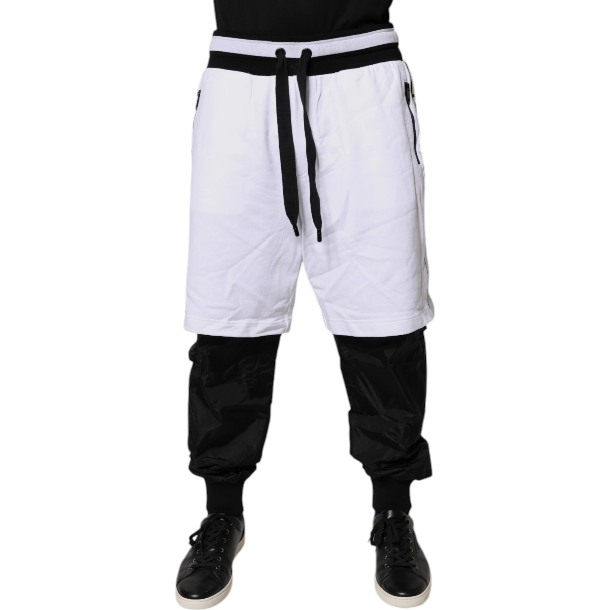 Black White Cotton Layered Sweatpants Pants
