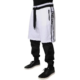 Black White Cotton Layered Sweatpants Pants