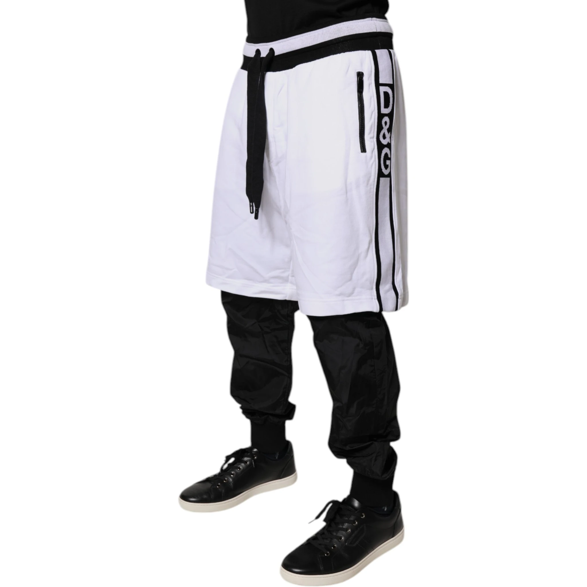 Black White Cotton Layered Sweatpants Pants