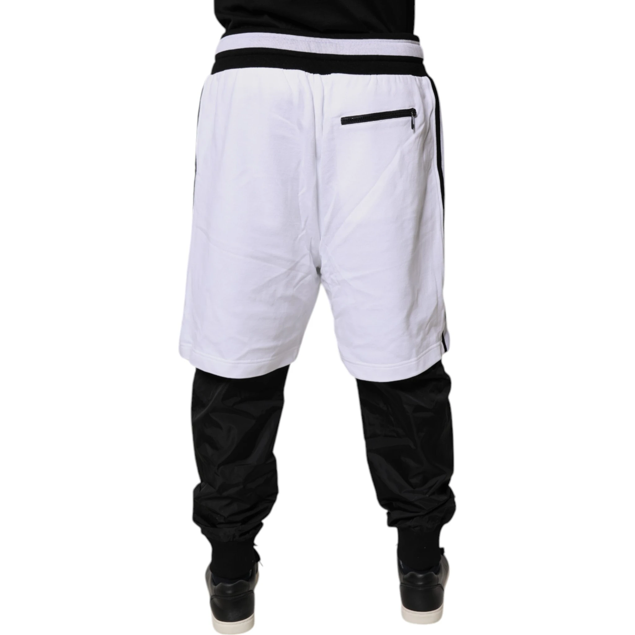 Black White Cotton Layered Sweatpants Pants