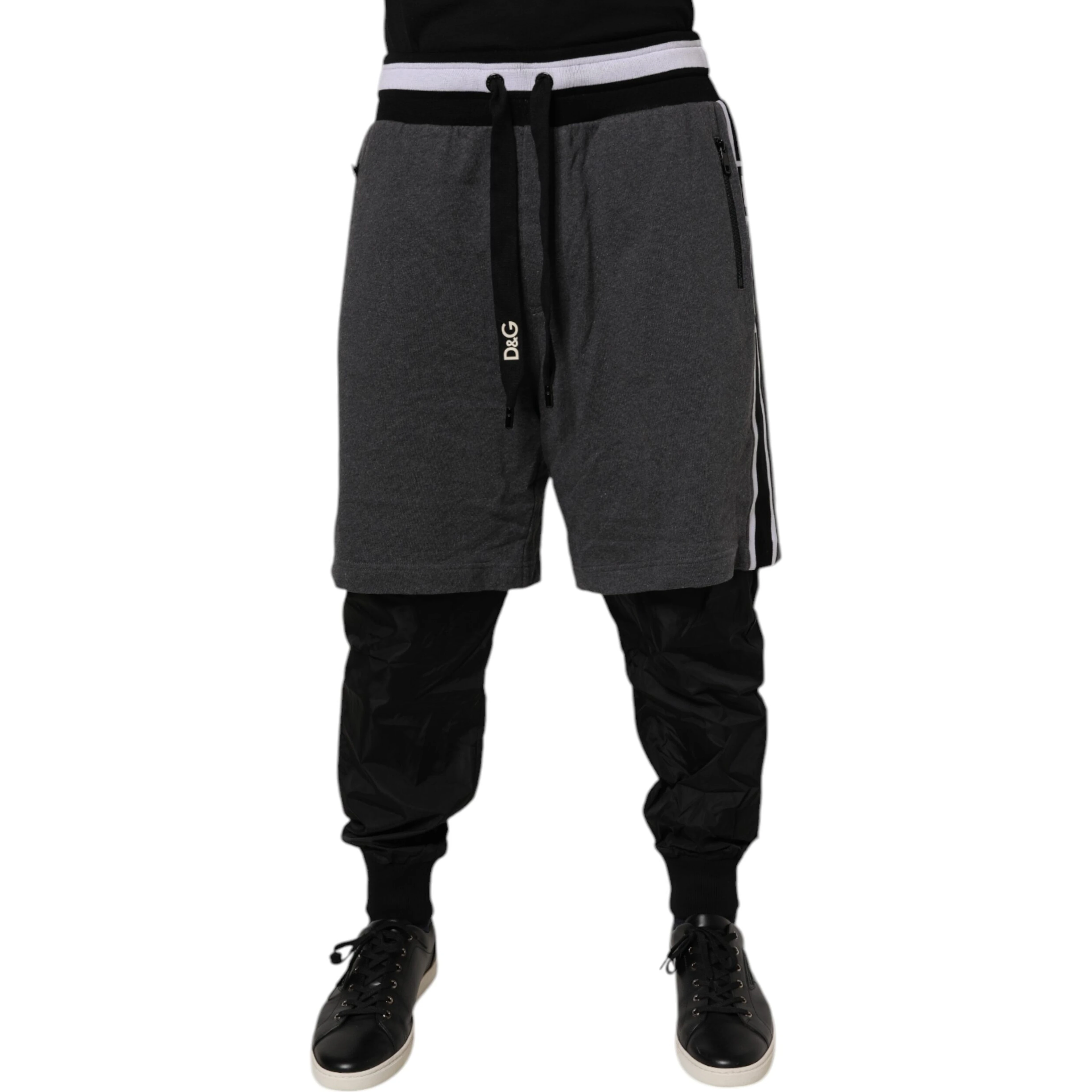 Black Gray Cotton Layered Men Sweatpants Pants