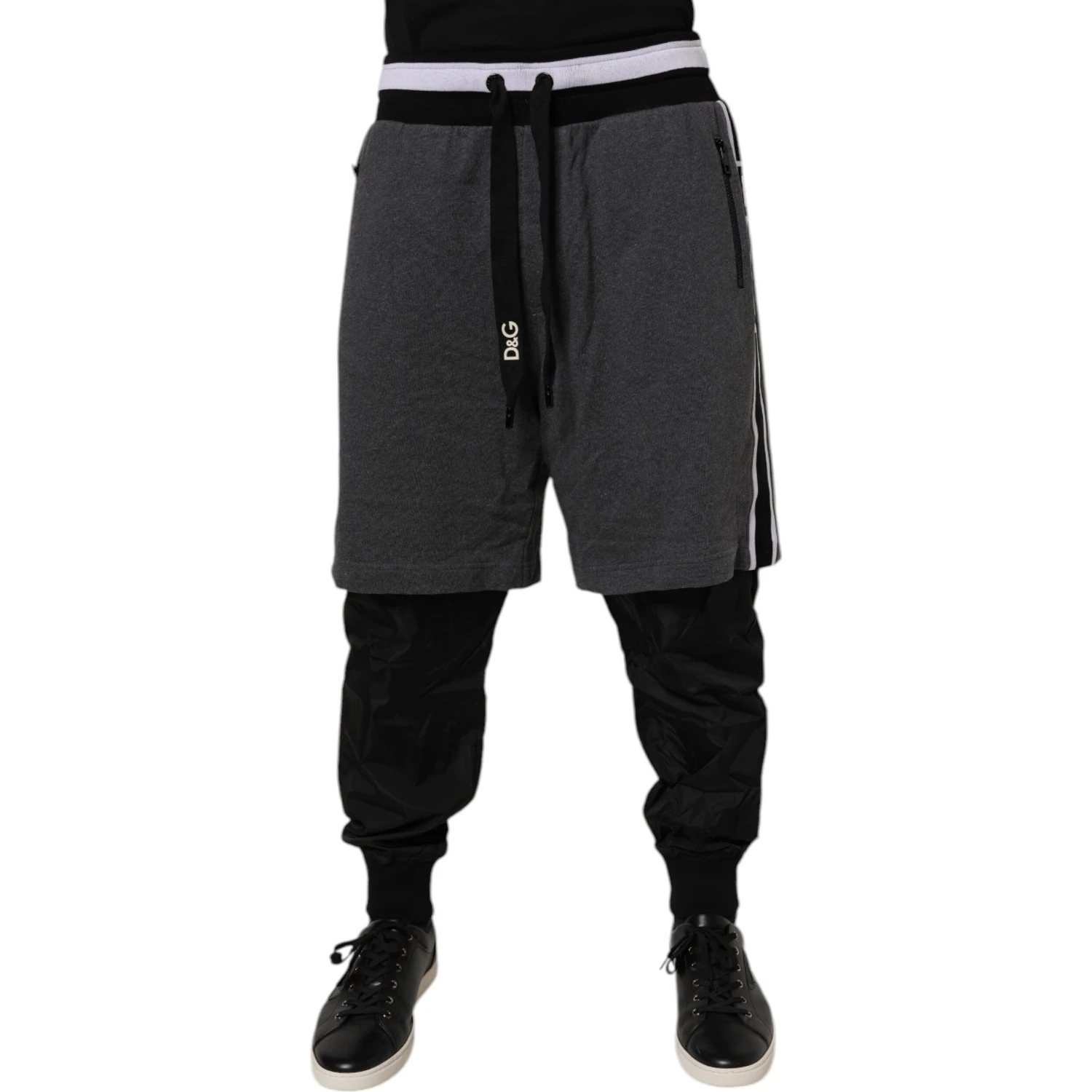 Black Gray Cotton Layered Men Sweatpants Pants