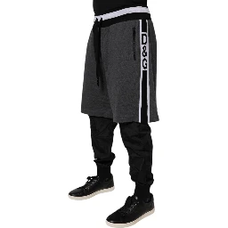 Black Gray Cotton Layered Men Sweatpants Pants